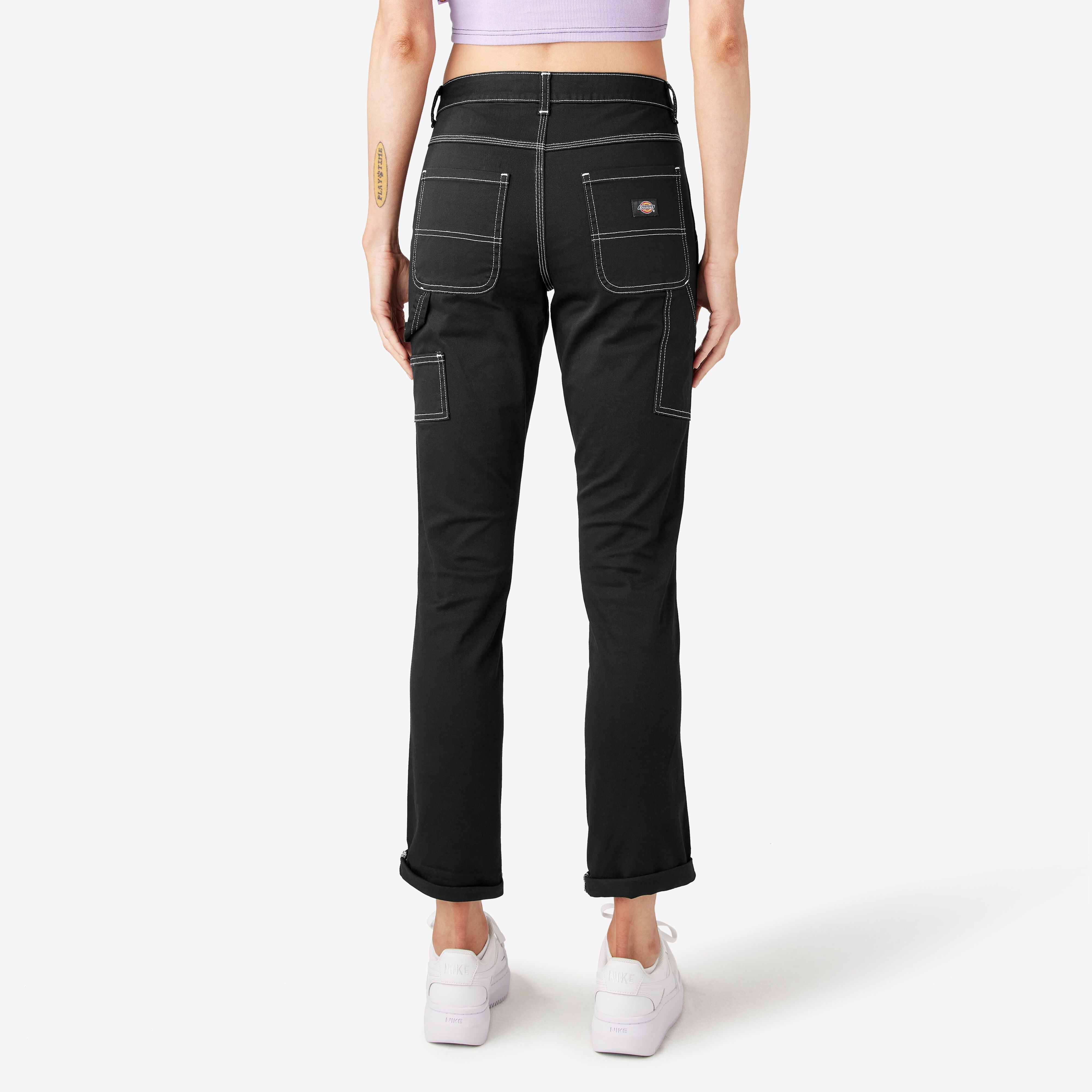 Women's Slim Straight Fit Roll Hem Carpenter Pants