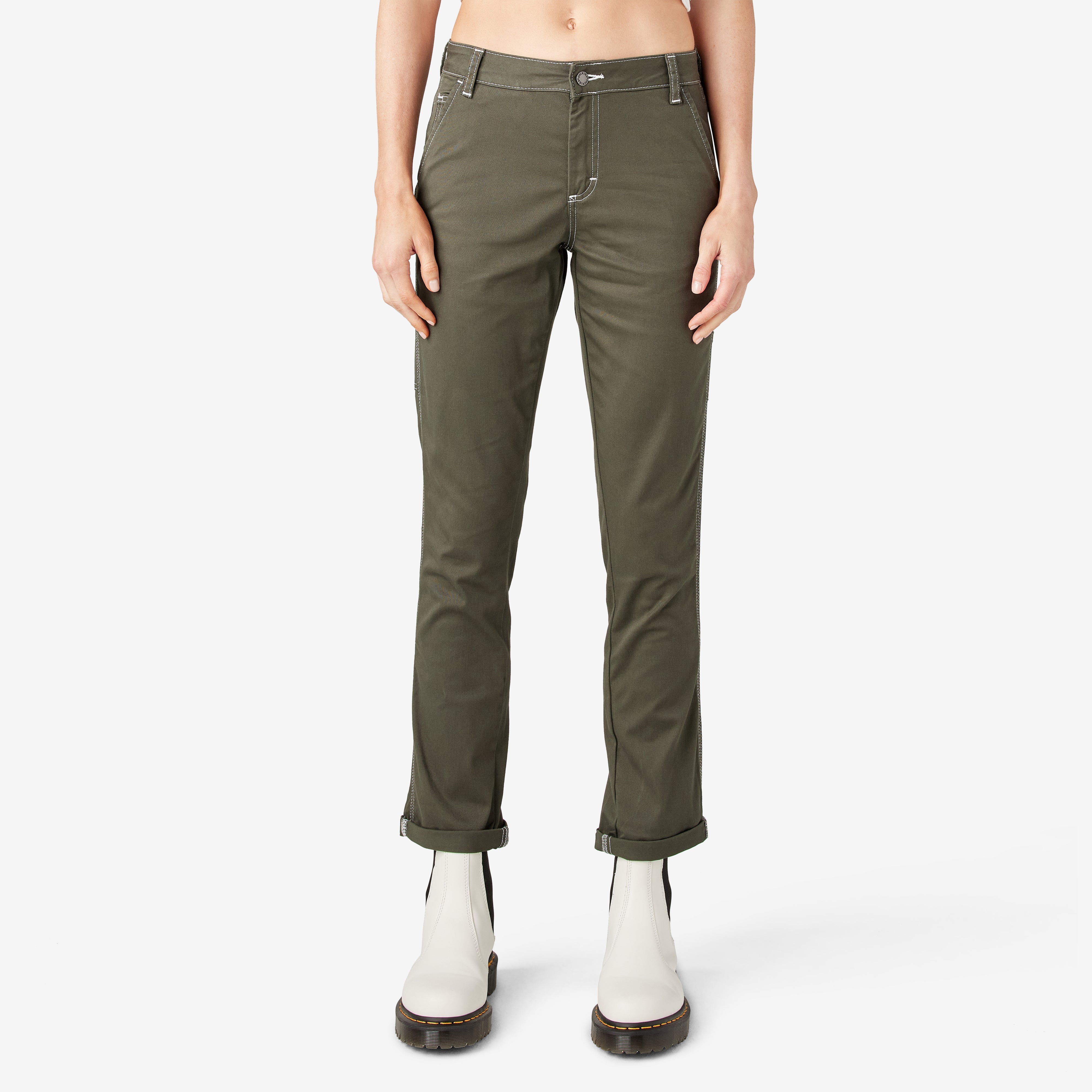Women's Slim Straight Fit Roll Hem Carpenter Pants